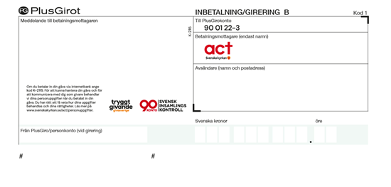 Bild på Inbetalningskort, Act Svenska kyrka