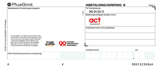 Bild på Inbetalningskort Act Svenska kyrkan
