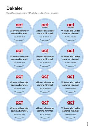 Bild på Dekalark 12 etiketter/dekaler per ark. Uppdaterat enl Act Svenska kyrkans nya profil.